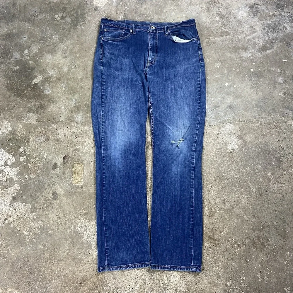 Levi's 514 Jeans Size 36x34 Blue Denim Medium Wash Straight Fit Distressed